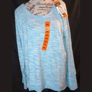 NWT Champion Women’s XXL Long Sleeve Pullover Tee Marbled Blue Workout Top